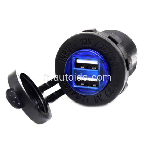 DC 12V 4.8A Blue LED double chargeur USB